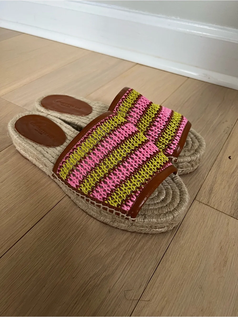 Lafayette 148 Woven Pink & Lime Slide Sandals